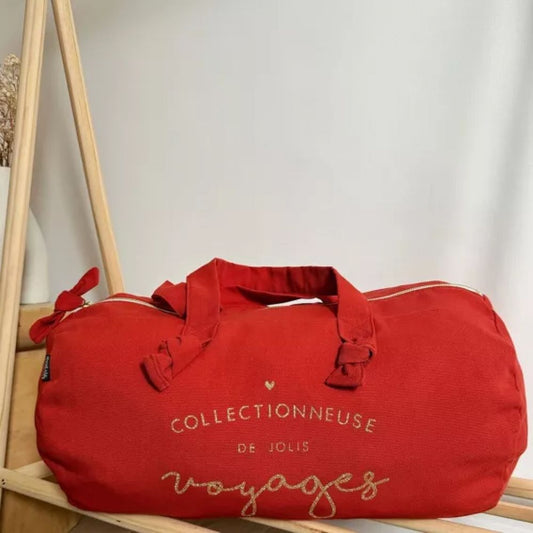 Sac polochon - rouge tangerine - Collectionneuse de jolis voyages