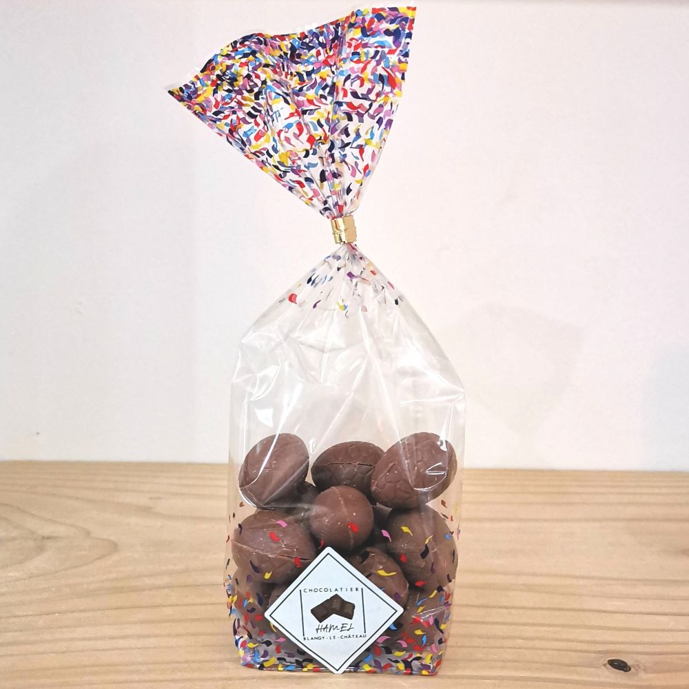 Sachet d'oeufs fourrés praliné 100g - lait - Chocolaterie Hamel