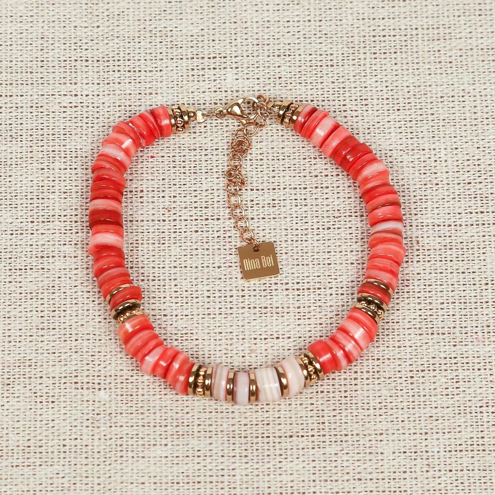 Bracelet - pierres de coquillage corail - Samui