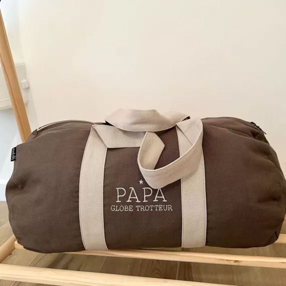 Sac polochon bicolore brodé - Papa globe-trotteur