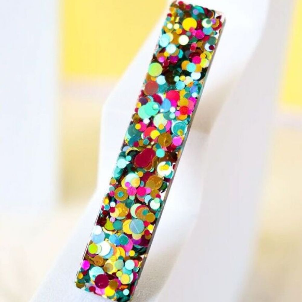 Barrette à cheveux - droite - paillettes vert fushia doré