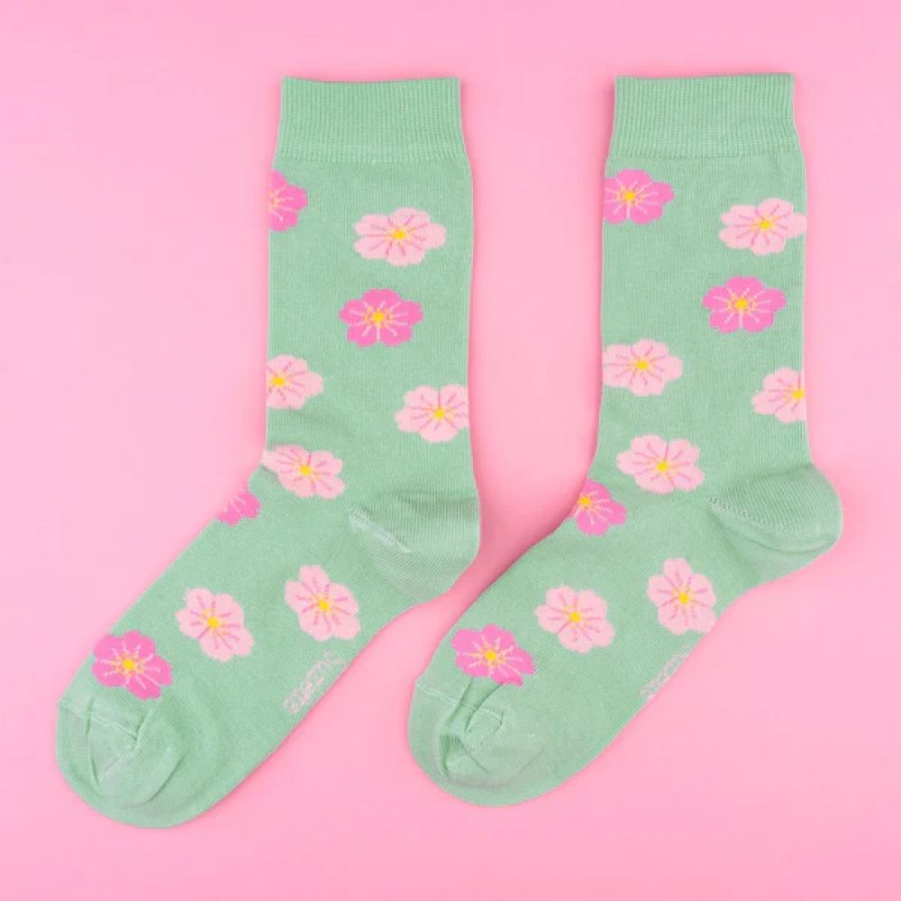 Chaussettes 35/44 - Vertes sakura rose