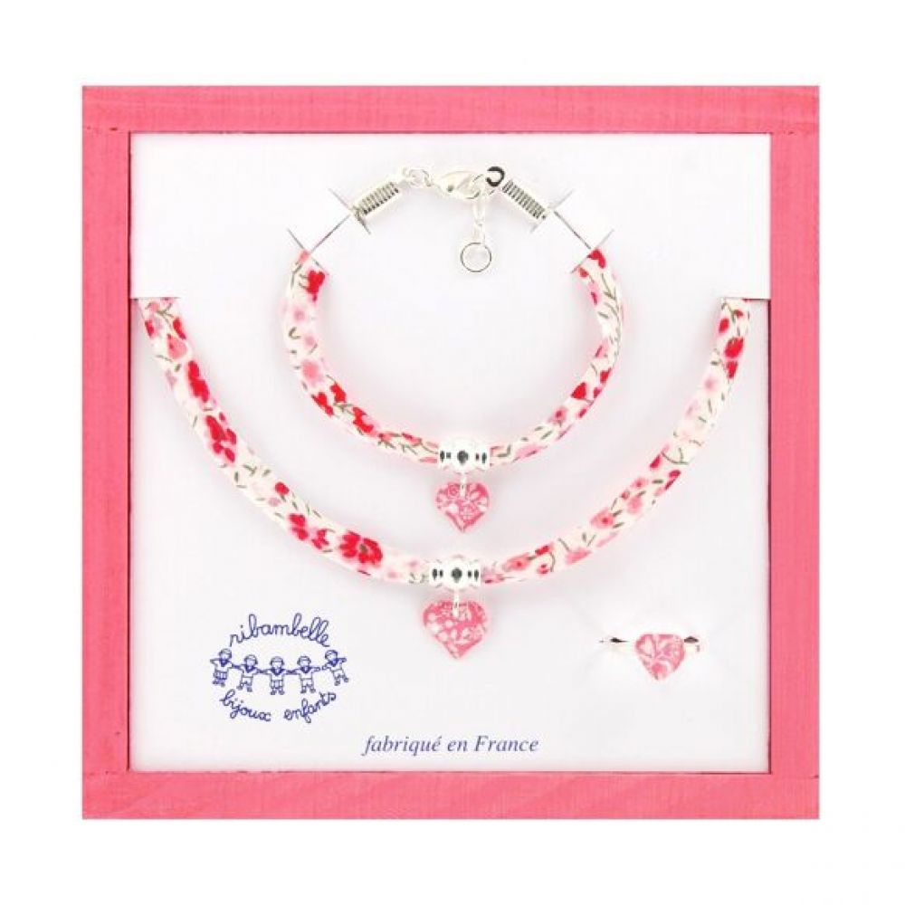 Coffret bijoux enfant - collier, bracelet, bague liberty - coeur