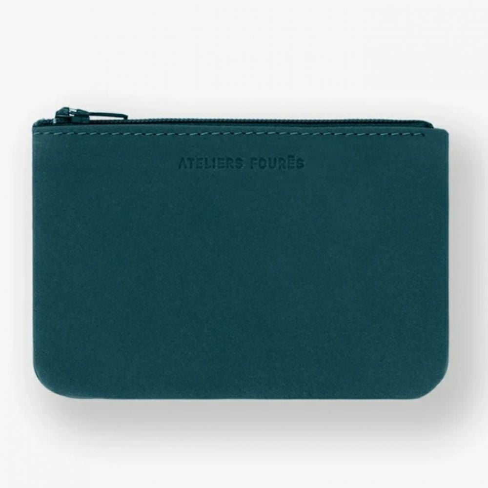 Porte-monnaie et carte 2 zips en cuir pleine fleur - Paon