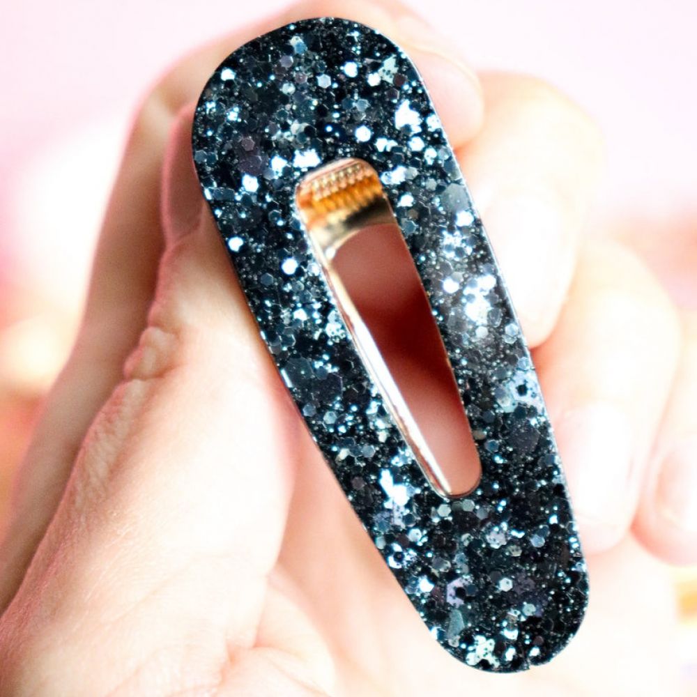 Barrette à cheveux - triangle - paillettes noires