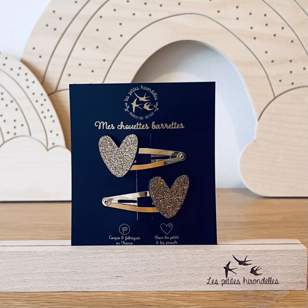 Barrettes à cheveux - petit format - paire - Coeur doré