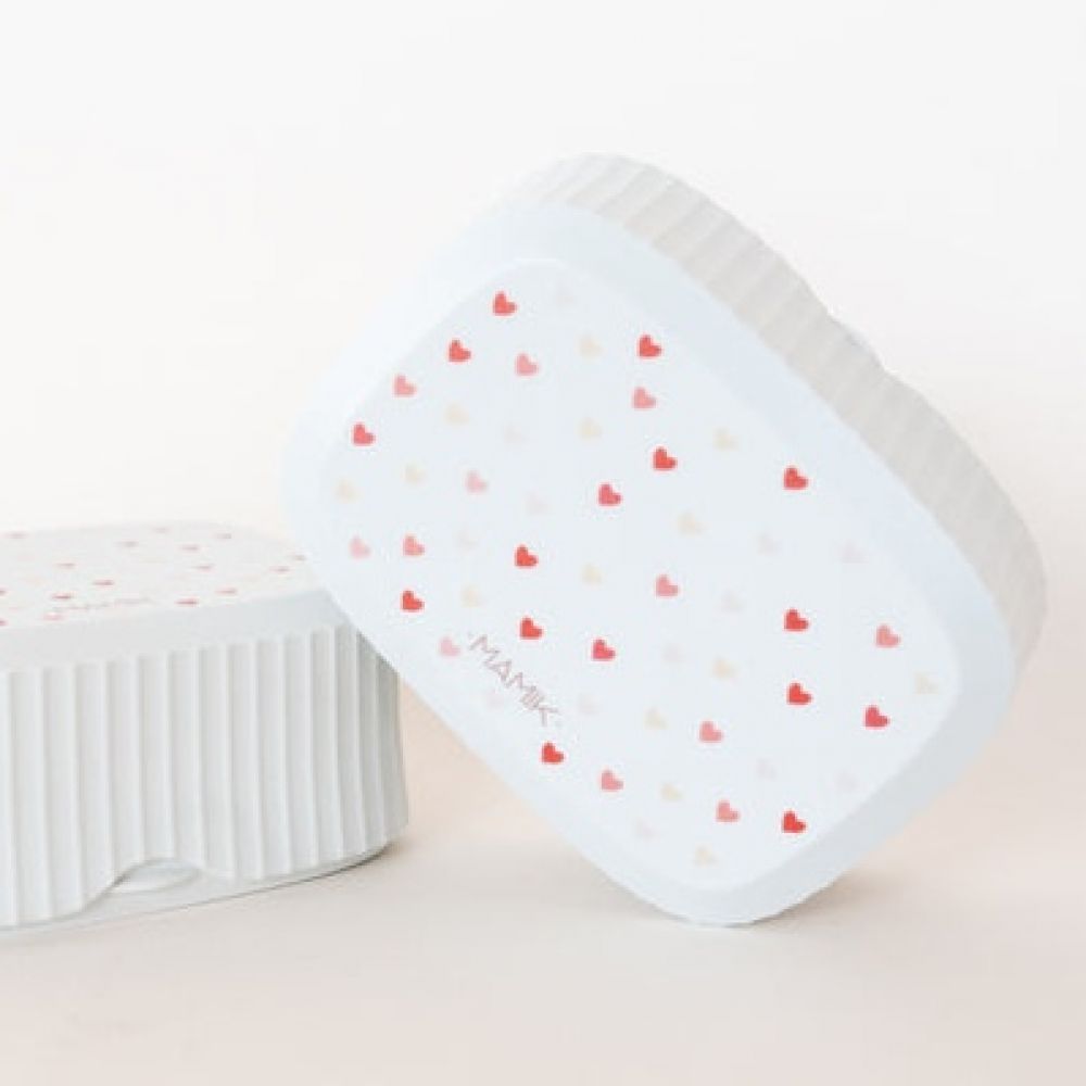 Boite à savon shampoing rectangle Mamik - gris bleuté et coeurs - porte savon intégré