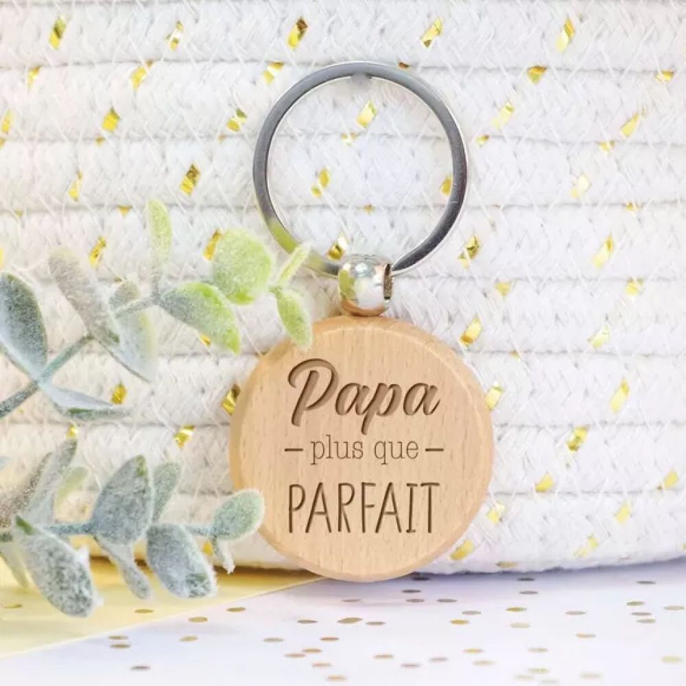 Porte-clés en bois rond - Papa plus que parfait