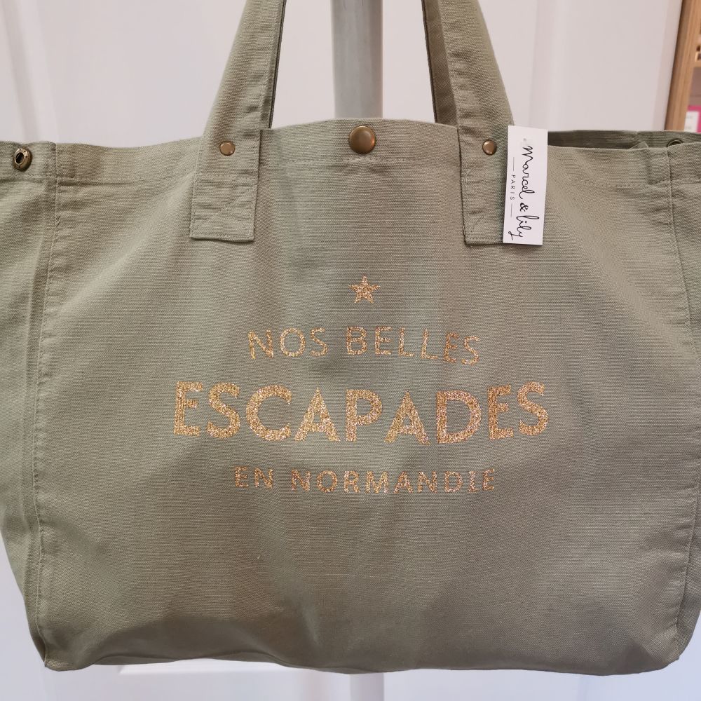 Grand cabas vert sauge - Nos belles escapades en Normandie