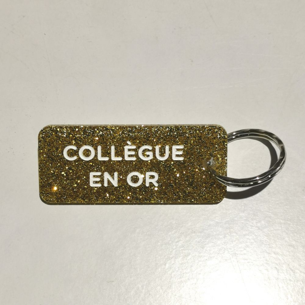 Porte-clés à paillettes - doré - Collègue en or