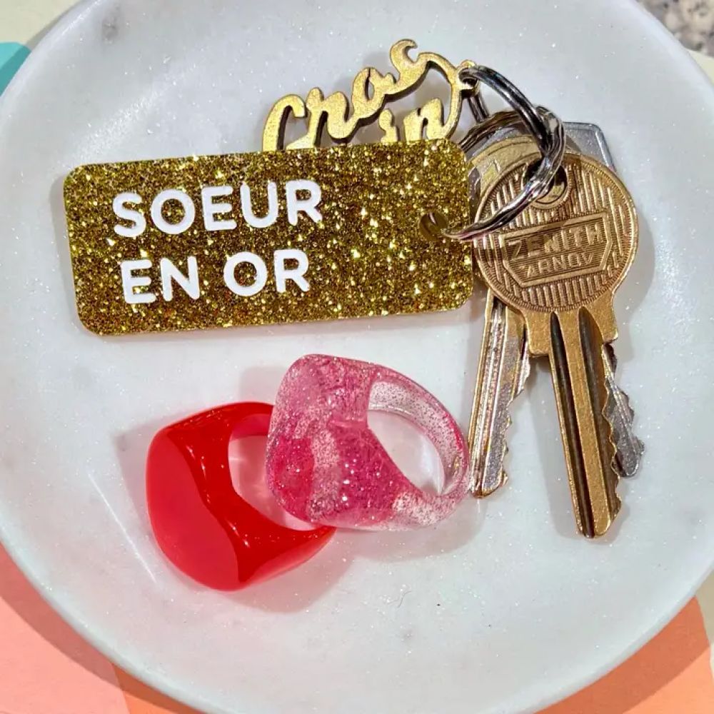 Porte-clés à paillettes - doré - Soeur en or