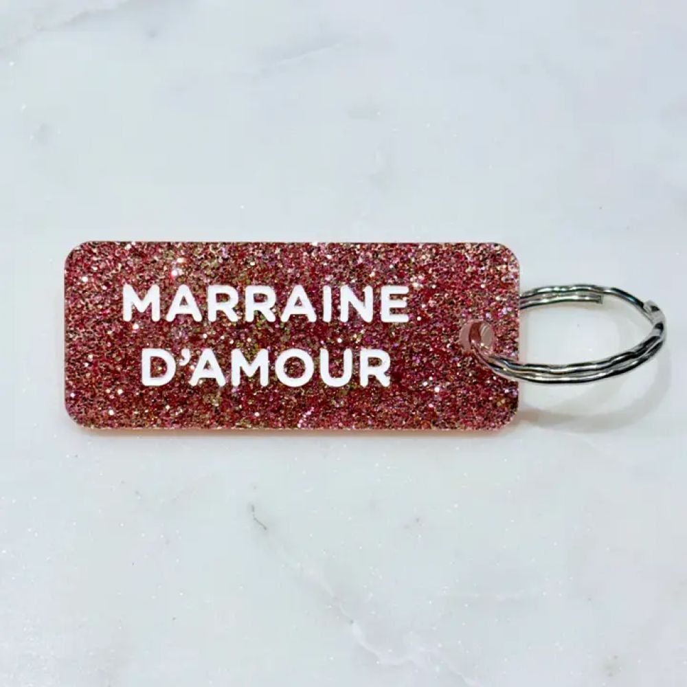 Porte-clés à paillettes - rose - Marraine d'amour