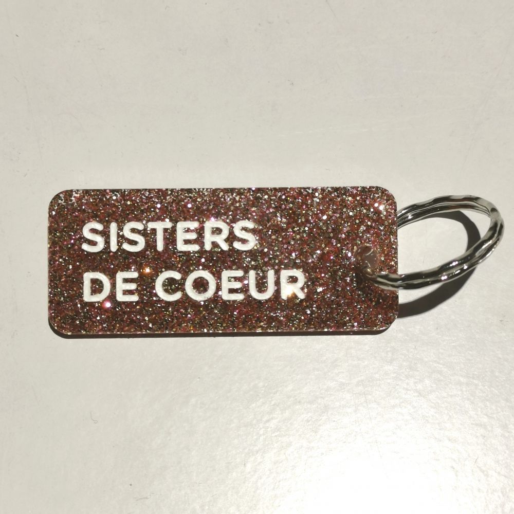 Porte-clés à paillettes - rose - Sisters de coeur