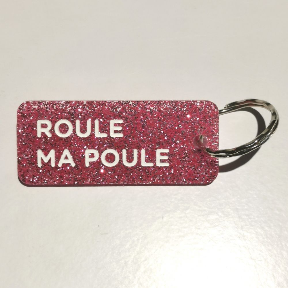 Porte-clés à paillettes - fuchsia - Roule ma poule
