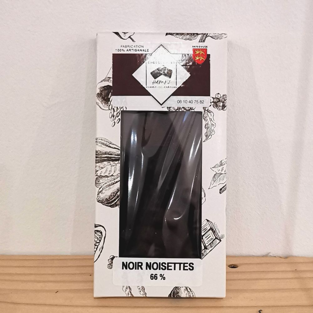 Tablette de chocolat - noir noisettes 66% - Chocolaterie Hamel
