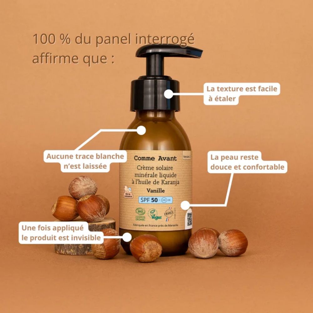 Crème solaire minérale liquide - SPF 50 Vanille