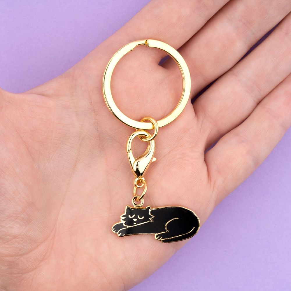 Porte-clés - médaille - Chat noir
