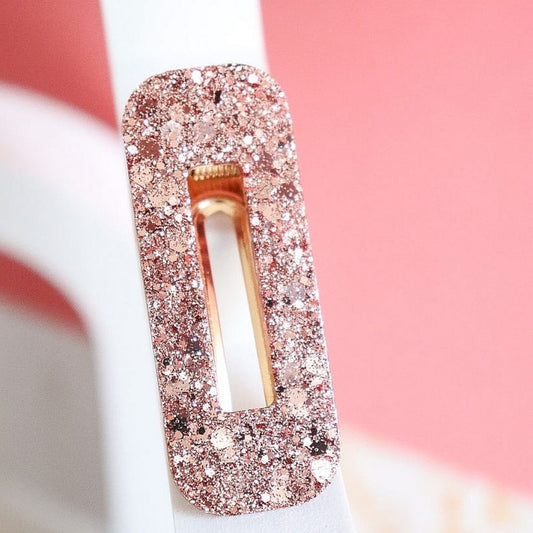 Barrette à cheveux - rectangle - paillettes rose bold