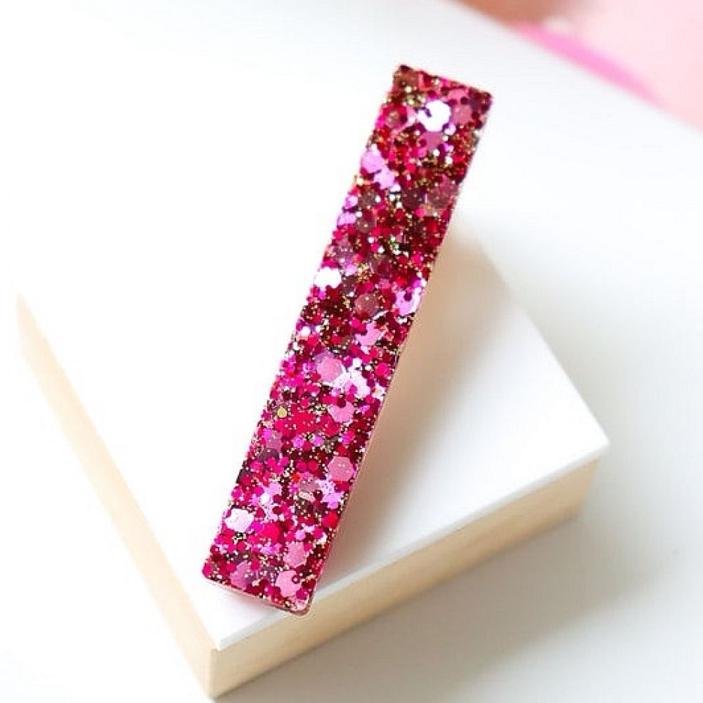 Barrette à cheveux - droite - paillettes rose pinky