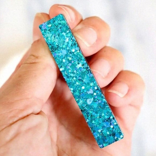 Barrette à cheveux - droite - paillettes bleu aqua