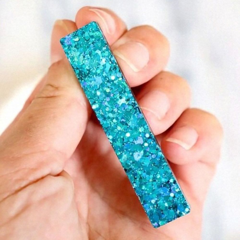 Barrette à cheveux - droite - paillettes bleu aqua
