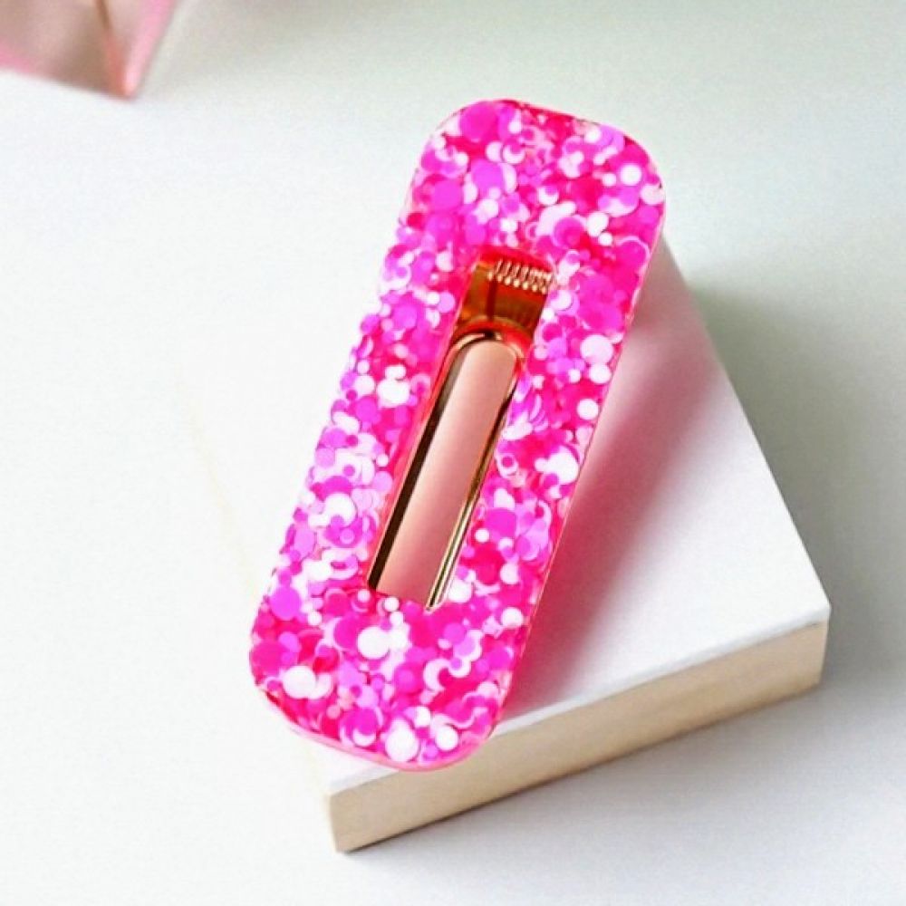 Barrette à cheveux - rectangle paillettes fushia