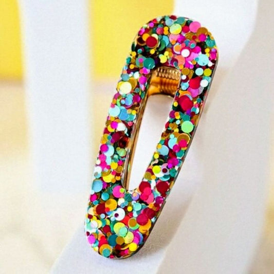 Barrette à cheveux - triangle - paillettes vert fushia doré