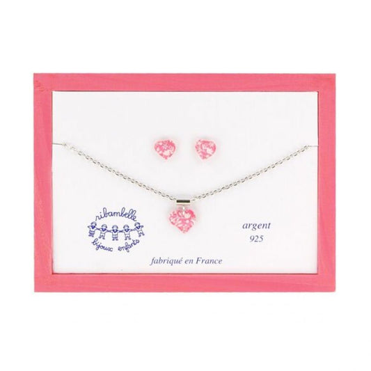 Coffret bijoux enfant - collier et boucles d'oreilles puces argent 925 - coeur