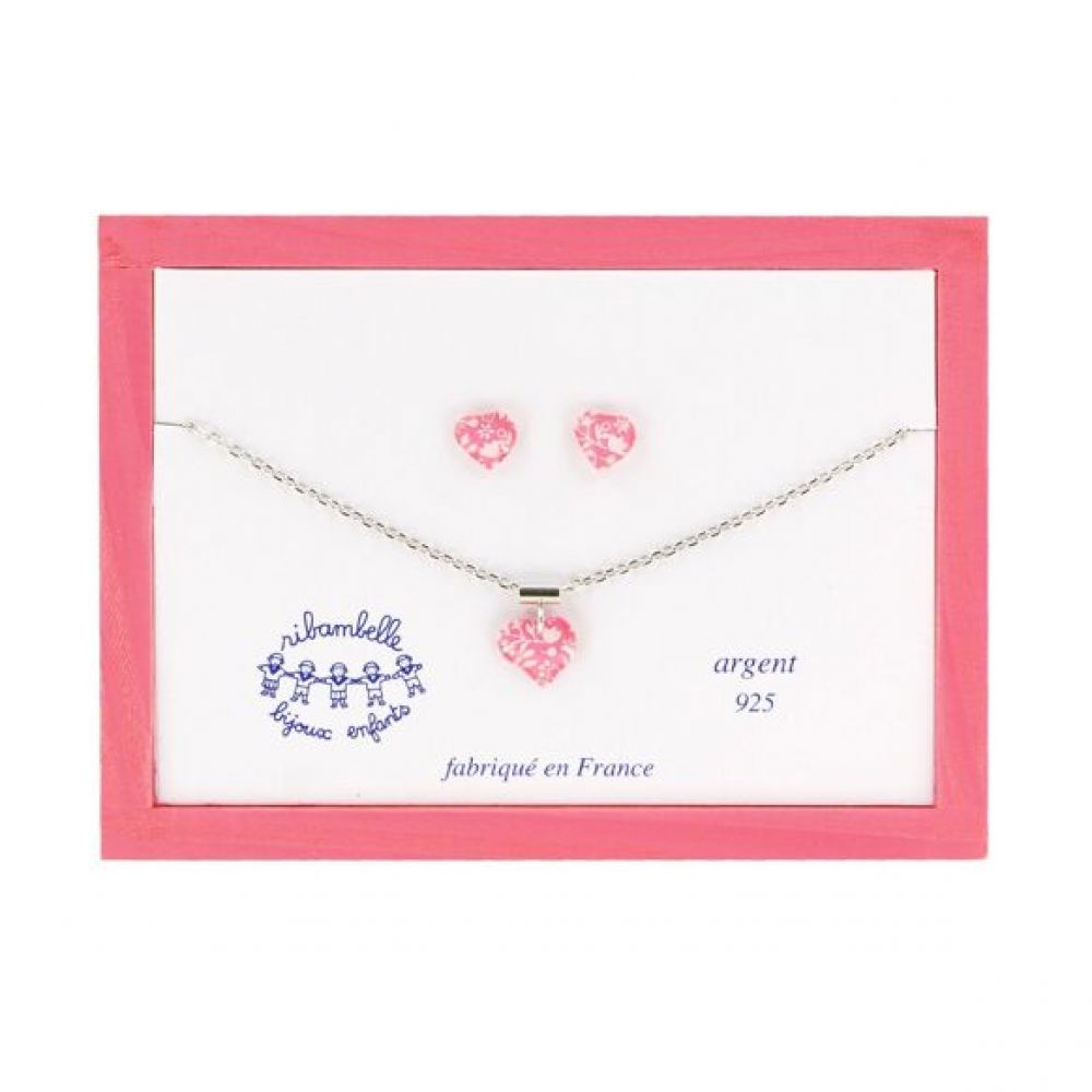 Coffret bijoux enfant - collier et boucles d'oreilles puces argent 925 - coeur