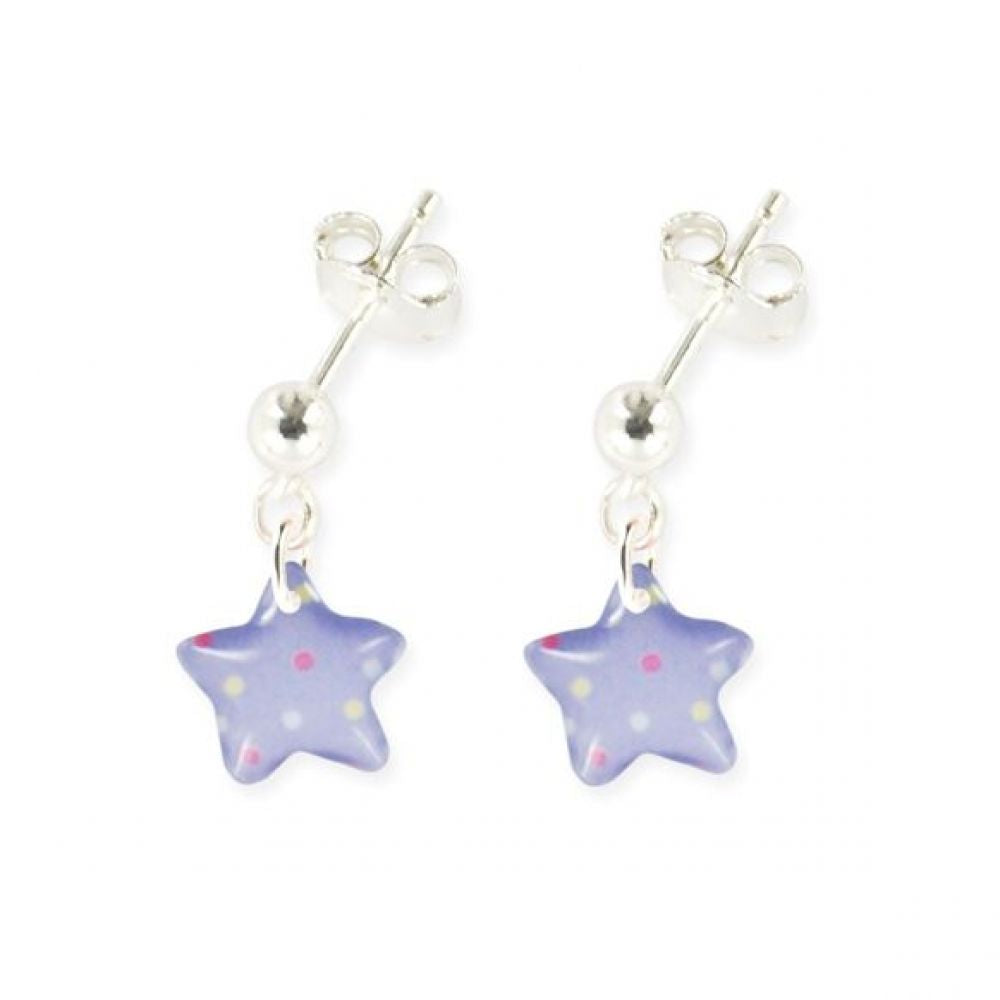 Boucles d'oreilles pendantes enfant argent 925 - étoile bleue