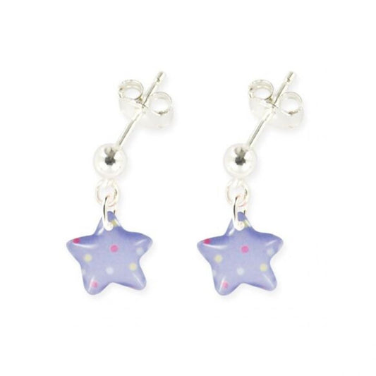 Boucles d'oreilles pendantes enfant argent 925 - étoile bleue
