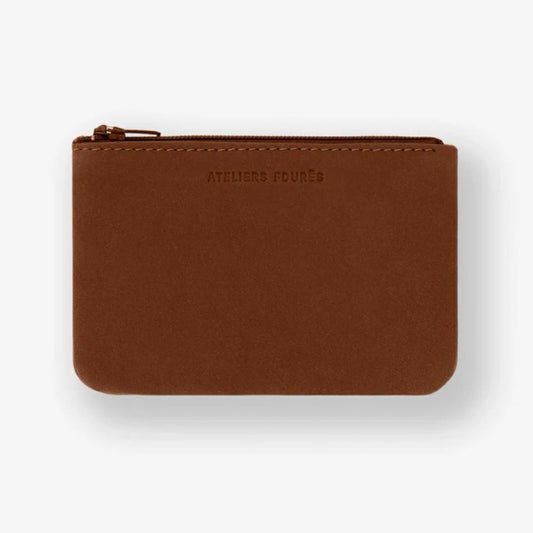 Porte-monnaie et carte 2 zips en cuir pleine fleur - Fauve camel