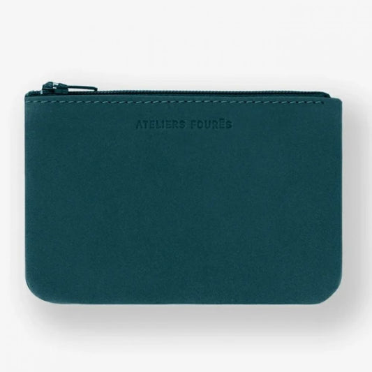 Porte-monnaie et carte 2 zips en cuir pleine fleur - Paon