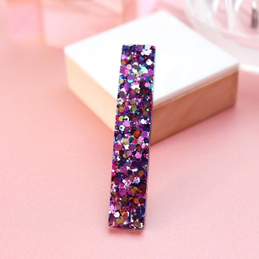 Barrette à cheveux - droite - paillettes violettes
