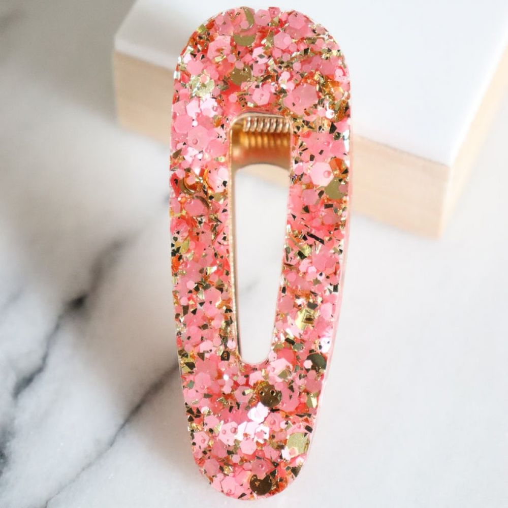Barrette à cheveux - triangle - paillettes rose et or