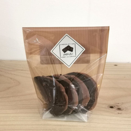 Tuiles noir & lait - sachet 50g - Chocolaterie Hamel