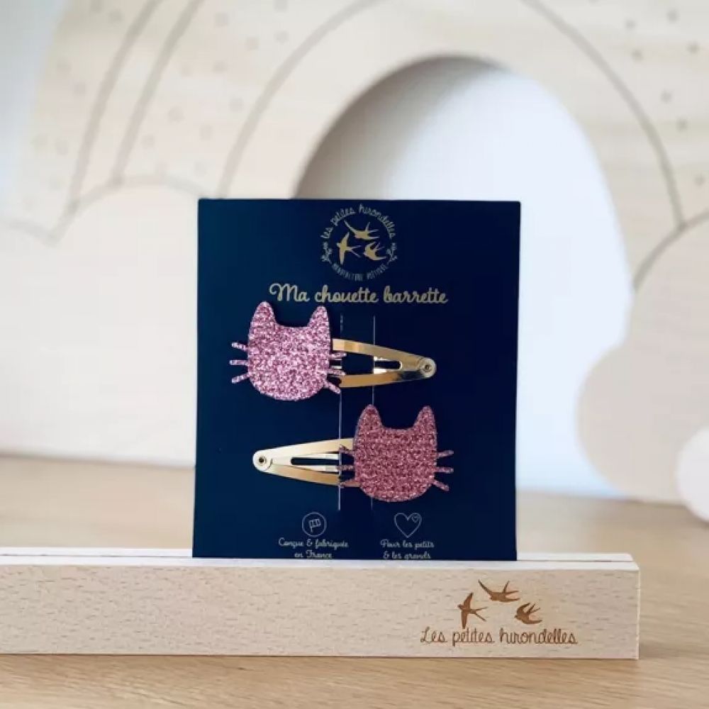 Barrettes à cheveux - petit format - paire - Chat rose