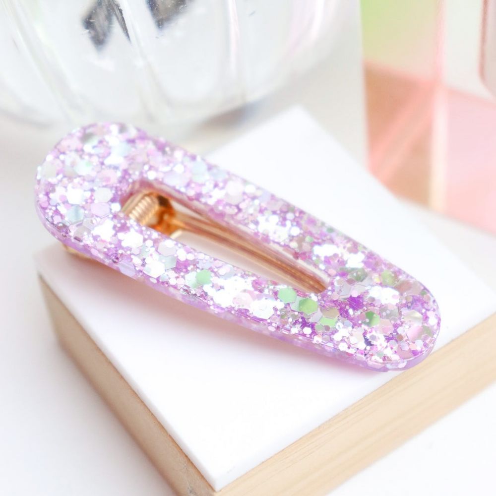 Barrette à cheveux - triangle - paillettes lilas holographiques