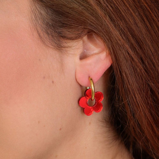 Boucles d'oreilles - Isabelle fleurs - Miroir rouge
