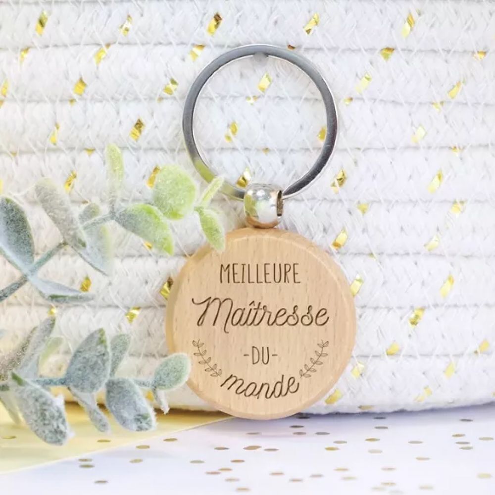 Porte-clés en bois rond - Meilleure Maîtresse