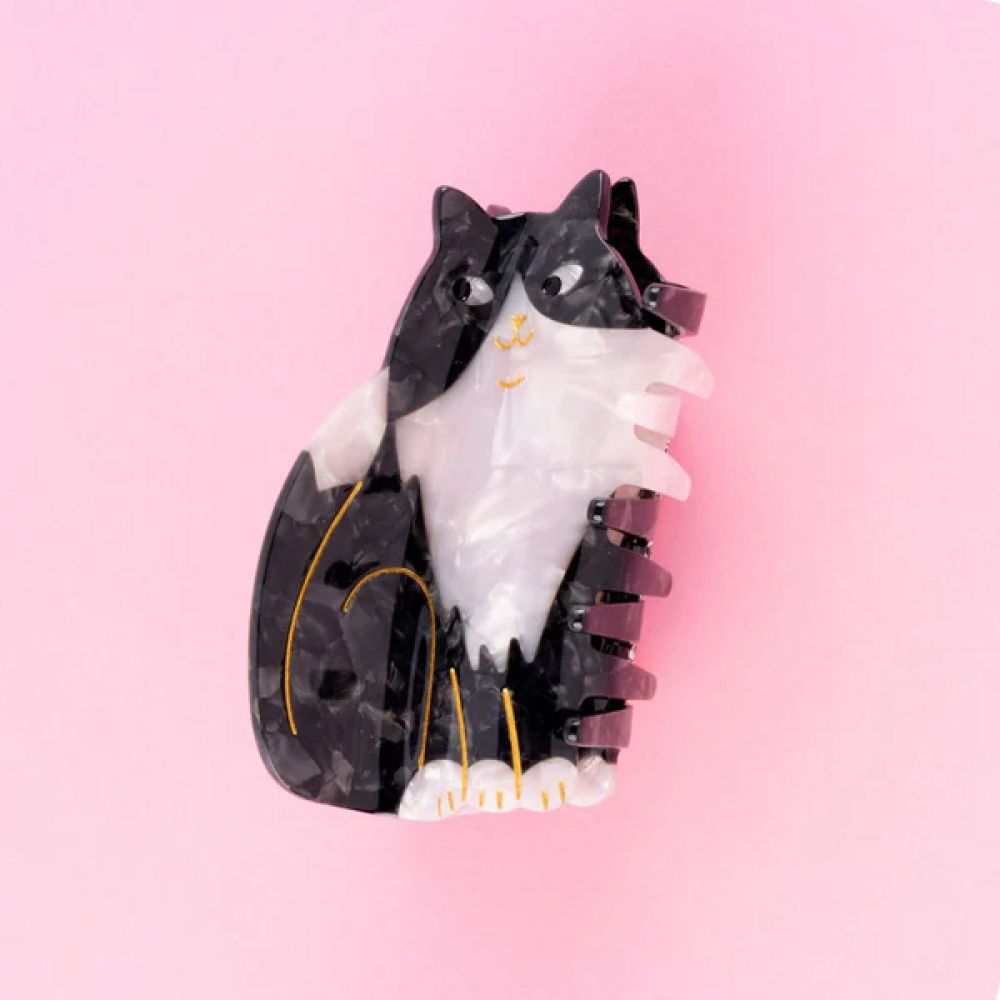 Pince à cheveux - Chat noir et blanc