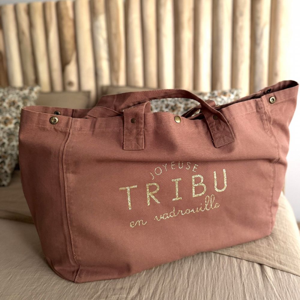 Grand cabas - rose bois de santal - Joyeuse tribu en vadrouille