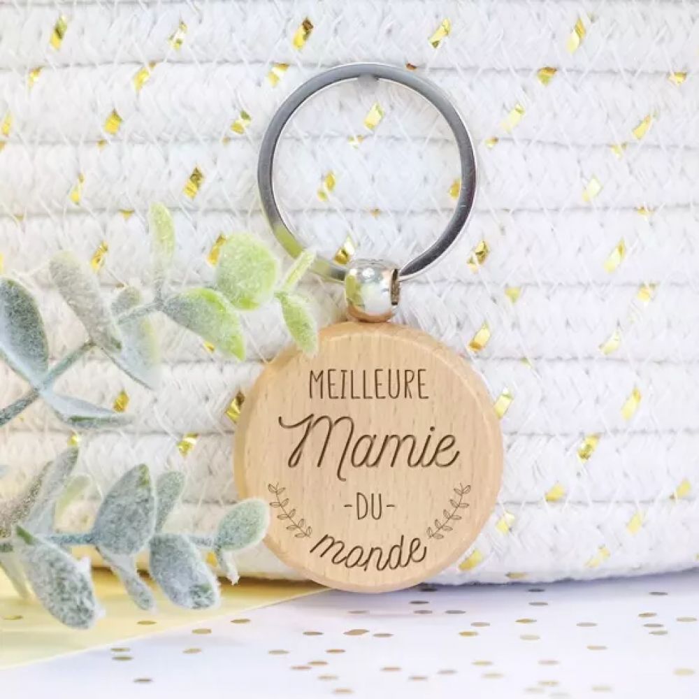 Porte-clés en bois rond - Meilleure mamie