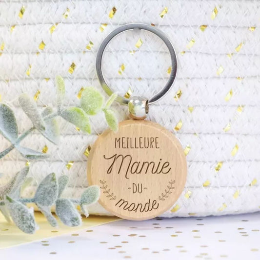 Porte-clés en bois rond - Meilleure mamie