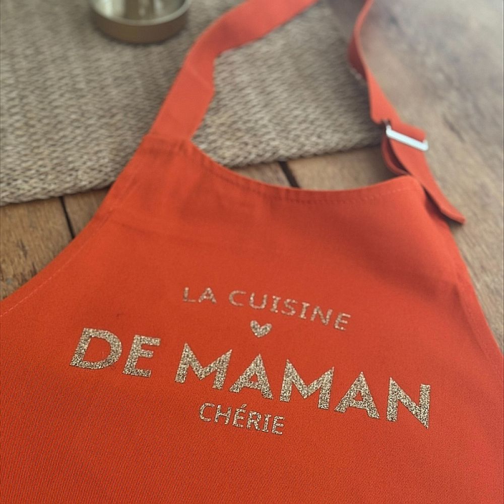Tablier - mandarine - La cuisine de maman chérie