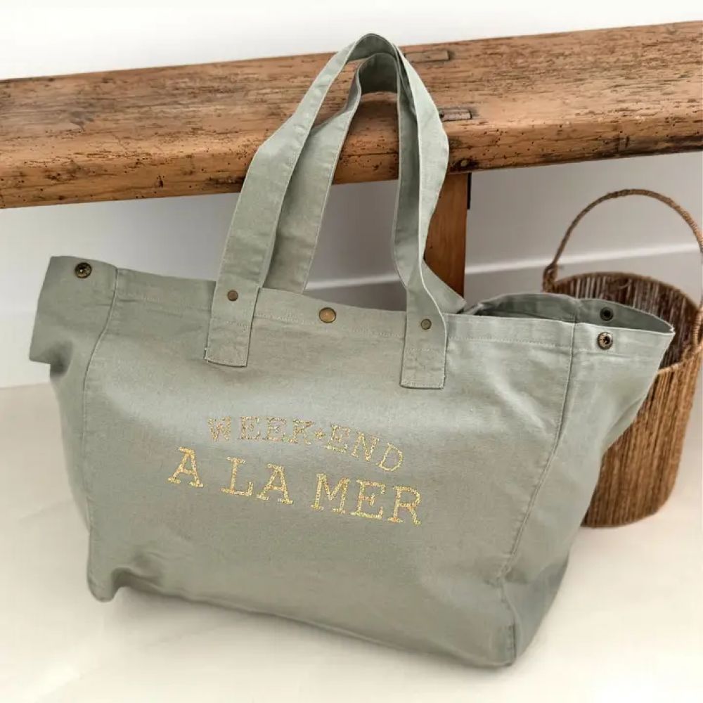 Grand cabas vert sauge - Week-end à la mer