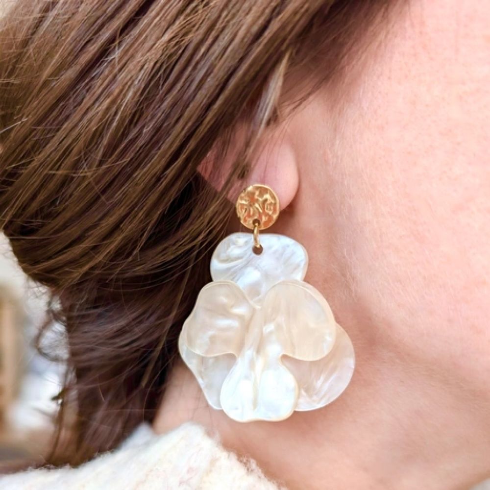 Boucles d'oreilles Camélia - ivoire