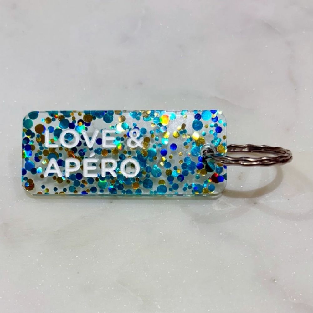 Porte-clés à paillettes - bleu or vert - Love & apéro