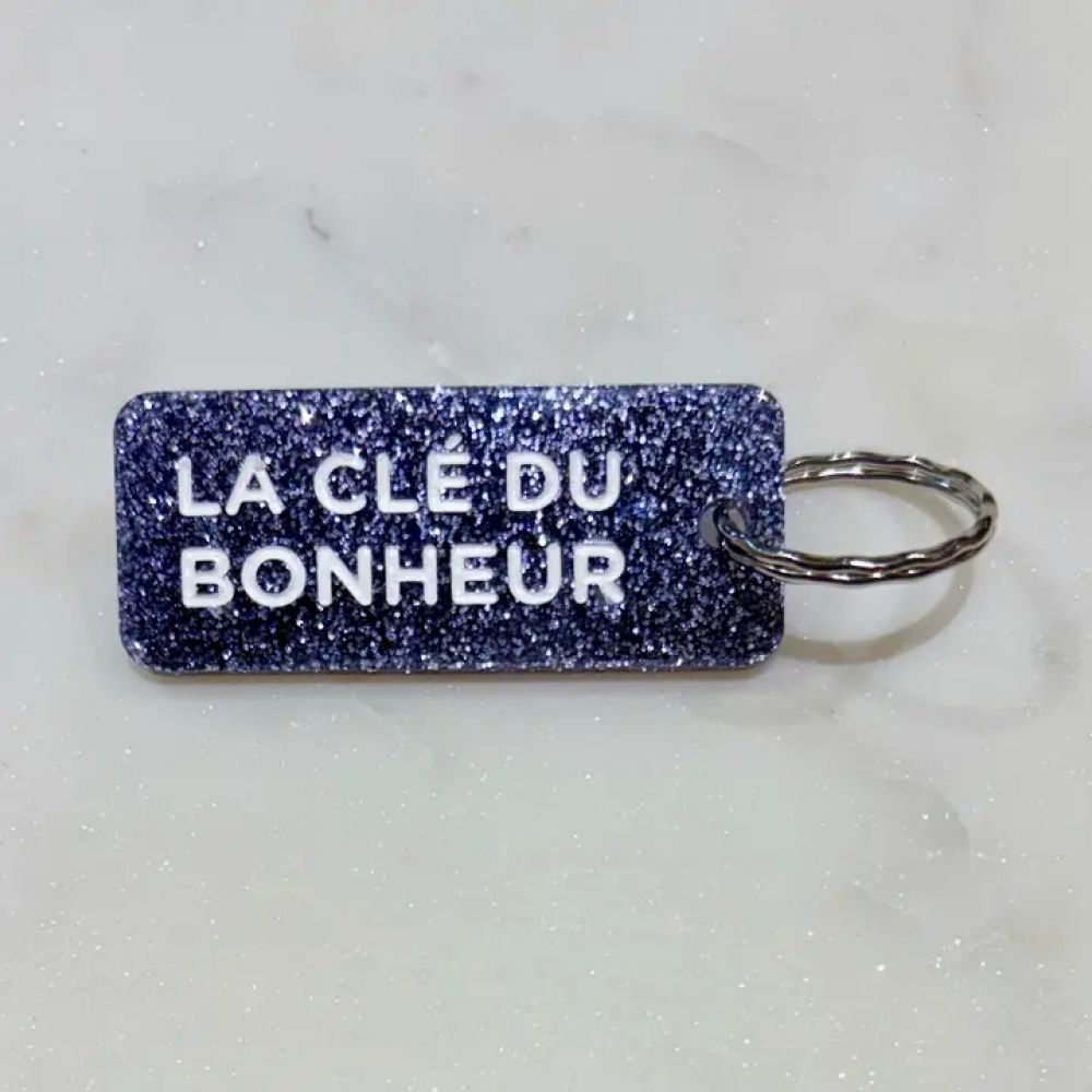 Porte-clés à paillettes - violet - La clé du bonheur