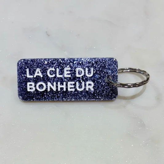 Porte-clés à paillettes - violet - La clé du bonheur